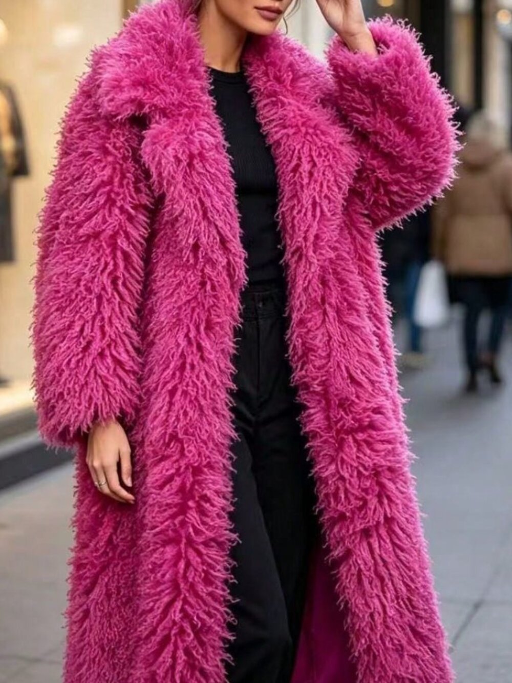 Hot Pink Casual Women's Faux Fur Coat - Picture 4 of 6